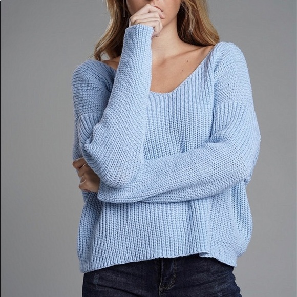 🆕Cross Twist Loose Sweater Blue - Picture 3 of 6